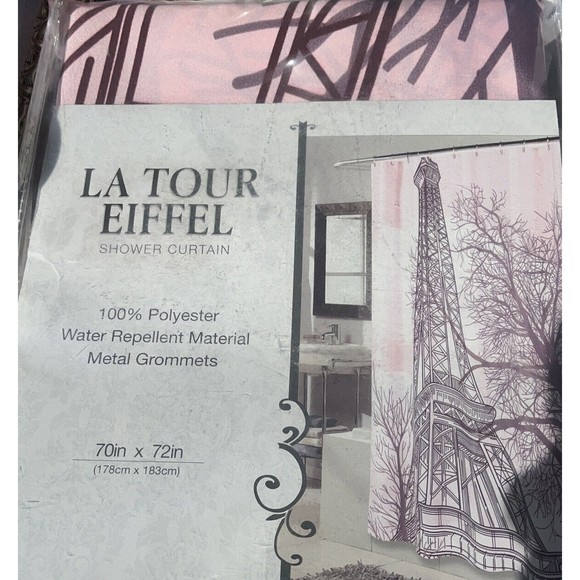 Tour Eiffel Heavier Weight Fabric shower curtain, 100% polyester, size 70"x72 - Picture 2 of 2